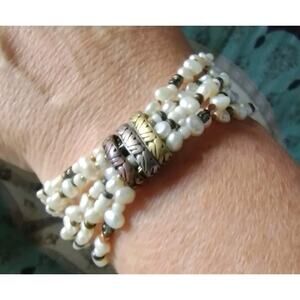 Silpada Sterling 925 Tri-Tone Beads Multi-Strand Pearl Toggle Bracelet 7.5" NEW